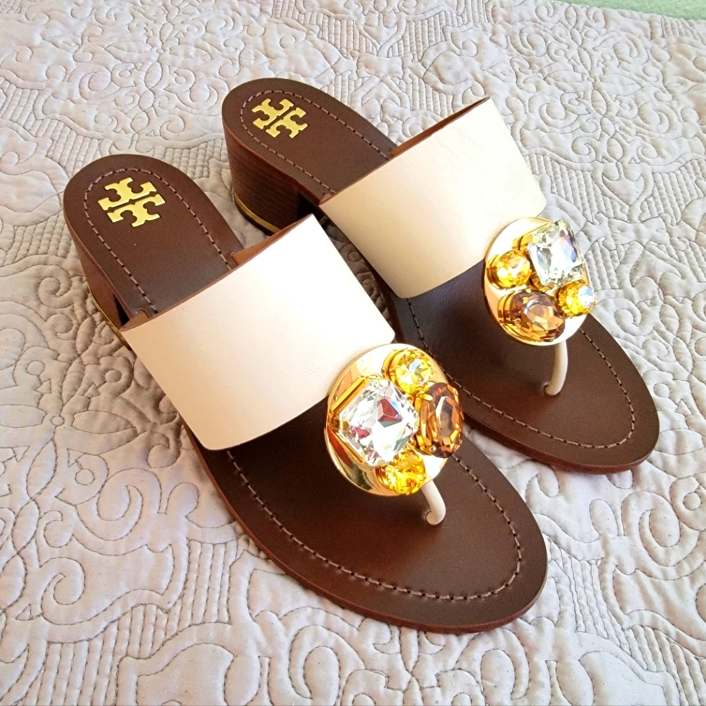 NWT Tory Burch | Patos Disk 45MM Embellished Sandal | Heel | Calf Leathe…